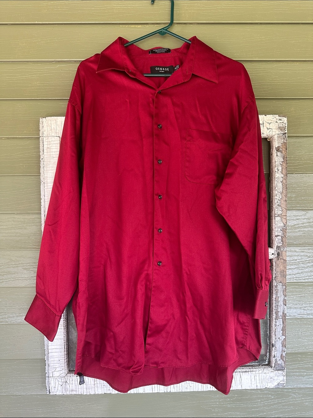 George Men’s Deep Red Long-Sleeve Button-Up Dress Shirt